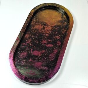 Handmade Resin Trinket Dish Color Shifting Fuchsia Black Green Tray Glitter 7.75